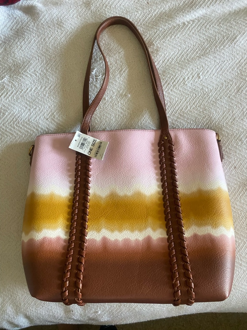 Great Ombre Tote Braided Brown Straps Lots of Pockets